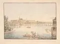 Karel Postl, Die Hauptstadt Prag sammt dem königlichen Schlosse von der Alt-Stadt aus anzusehen, Um 1800, Umrissradierung, koloriert, auf "Van Gelder Zonen"-Bütten