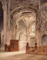 Carl Scharold, Blick in die Vierung einer gotisches Kirche. Wohl 1. H. 19. Jh, Aquarell über Federzeichnung in Tusche und Bleistift auf Papier