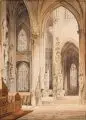 Carl Scharold, Gotisches Kirchen-Interieur, Blick in eine Seitenkapelle. Wohl 1. H. 19. Jh, Aquarell über Federzeichnung in Tusche und Bleistift auf Papier, partiell Hellgrau gehöht