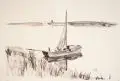 Siegfried Berndt, Boot auf Hiddensee (?) / Fischerkahn auf Hiddensee (?), Um 1940, Pinselzeichnungen in Tusche, laviert, auf Maschinenpapier