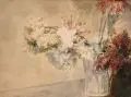 Julius Eduard Braunsdorf, Stilleben mit Dalien, 1889, Aquarell auf Papier, vollflächig auf Untersatzkarton montiert