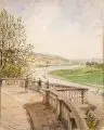 Paul Heydel, Terrasse von Schloss Albrechtsberg bei Dresden, 1916, Aquarell über Bleistift auf Papier, vollflächig auf Untersatzkarton klebemontiert