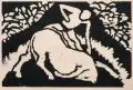 Wilhelm Morgner, Tierdresseur, 1912, Holzschnitt auf chamoisfarbenem Papier