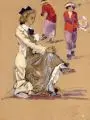 Georg Richter-Lößnitz, Studienblatt mit sitzender Dame, 1912, Farbige Kreidezeichnung und Öl auf braunem Papier