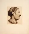 Joseph Uhl, Mädchenkopf im Profil. Wohl um 1910, Radierung mit Plattenton auf wolkigem Papier