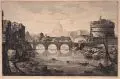Luigi Rossini, Veduta Generale della gran Mole Adriana, e Ponte Elio – in oggi Ponte e Castel S. Angelo, 1823, Radierung auf festem Papier