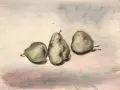 Siegfried Berndt, Drei Birnen. Wohl 1920er Jahre, Holzschnitt, aquarelliert, auf feinem Japan