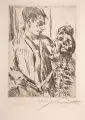 Lovis Corinth, Tod und Jüngling, 1920/1921, Vernis mou auf chamoisfarbenem "Van Gelder Zonen"-Bütten