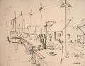Erhard Hippold, Hafen Wollgast, 1958, Feder- und Pinselzeichnung in Tusche