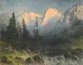 Luitpold Faustner, Blick auf das Dachsteinmassiv. Wohl späte 1880er Jahre, Öl auf Leinwand