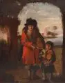 Adriaen van Ostade, (nach), Brillenverkäufer und Geigenspieler. 18. Jh, Öl auf Leinwand, nachträglich auf Eiche maroufliert