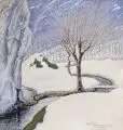 Max Felgentreu, Verschneiter Bachlauf, 1924, Öltempera und Gouache auf Pappe
