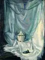 Georg Hermann Gelbke, Stoffe grün weiß, 1919, Öl auf Leinwand