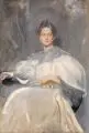 Reinhold Lepsius, Porträt einer Dame in weißem Kleid, Um 1900, Öl auf Leinwand, auf Hartfaserplatte kaschiert und auf einen Keilrahmen montiert