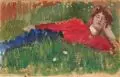 Liegende im Gras. Wohl Anfang 20. Jh by Osmar Schindler, Öl auf Malpappe, sold Dec 2021