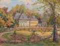 J. Stein, Schloss Pillnitz – Blick auf das Bergpalais. Wohl 1930er Jahre, Öl auf Hartfaser