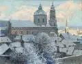 Václav Stein, Prag – Winterliche Ansicht von St. Nikolaus, Um 1940, Öl auf Leinwand