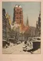 Arthur Bendrat, Sankt Marien in Danzig mit der Jopengasse, 1906, Farblithografie auf chamoisfarbenem Papier