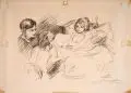 Lovis Corinth, Frau des Künstlers mit Thomas und Mine, Lithografie auf bräunlichem Papier