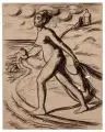 Richard Dreher, Weiblicher Akt am Strand / Wanderer mit Hund / Wanderer. Wohl Anfang 20. Jh, Kohlestiftzeichnungen und eine Tuschezeichnung in Braun auf verschiedenen Papieren