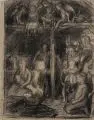 Otto Heinrich Engel, Geburt Jesu. Frühes 20. Jh, Kohlestiftzeichnung auf grauem Papier