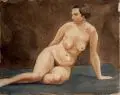 Erich Lindenau, Sitzender weiblicher Akt / Handstudie / Handstudie mit Mütze / Handstudie mit Äpfeln. Wohl 1930er Jahre, Aquarelle über Blei und eine Bleistiftzeichnung auf Aquarellpapier , eine Arbeit auf "INGRES"-Papier