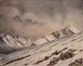 Erich Lindenau, Brunnsteinanger im Neuschnee, Aquarelle über Bleistift auf verschiedenen Papieren, eines auf "P
