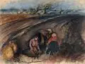 Elfriede Lohse-Wächtler, Feldarbeit II, 1930, Farbige Pastellkreidezeichnung auf gelblichem Papier