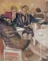 Georg Richter-Lößnitz, Im Café, 1929, Farbige Kreidezeichnung auf graubraunem Papier