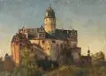 Sophus Ruge, Schloss Rochsburg (Sachsen). Spätes 19. Jh, Öl auf dünner Malpappe, vollflächig auf festen Untersatzkarton kaschiert