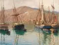 Eduard Krause-Wichmann, Sommer im Hafen von Hammerfest (Norwegen), Um 1910, Öl auf Leinwand