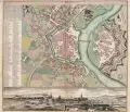 Matthäus Seutter, Die Königl. u. Churfürstl. Sächsische Haupt u. Residentz Stadt und Vestung DRESDEN, Kupferstich und Radierung mit Grenz- und Flächenkolorierung auf festem Papier