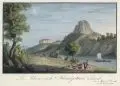 Meser'sche Kunst- und Musikalienhandlung, Le Lilienstein = et le Königstein á l'ouest, Um 1830, Umrissradierung, altkoloriert, auf Bütten