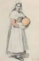 Theobald von Oer, Costume di frascati. Roma, Um 1838/1839, Bleistiftzeichnung, partiell koloriert