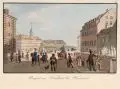 Johann Carl August Richter, Prospect von Neustadt bei Dresden, Um 1830, Umrissradierung, altkoloriert, auf Bütten