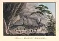 Johann Carl August Richter, Innere Ansicht Kuhstallhöhle, Um 1830, Umrissradierung, altkoloriert, auf Bütten