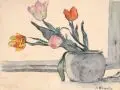 Ernst Krantz, Stilleben mit Tulpen. Wohl frühe 1920er Jahre, Aquarell