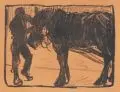 Robert Sterl, Trinkendes Pferd, 1906, Lithografie auf braunem Papier