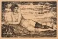 Hans Unger, Liegendes Mädchen, Um 1917, Lithografie auf gelbem Tonpapier