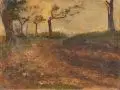 Karl Buchholz, Hohlweg im Weimarer Land. Wohl um 1875– 1880, Öl auf Papier, vollflächig auf Malpappe kaschiert