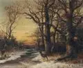 Horst Bernhard Hacker, Abendliche Winterlandschaft mit Bachlauf und Rehbock, 1889, Öl auf Leinwand