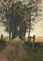 Olof August Andreas (Anders) Jernberg, Baumbestandene Allee. Wohl Frühes 20. Jh, Öl auf Leinwand, vollflächig auf Malpappe kaschiert