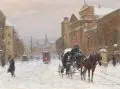 Czesław Wasilewski, (alias Ignacy Zygmuntovicz), Warschau – Winterliche Straßenansicht mit Sigismundsäule und St.-Anna-Kirche mit Glockenturm
