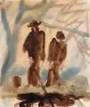 Pol Cassel, Zwei Angler im Wald, 1928, Aquarell über Bleistift auf leichtem Karton