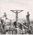 Otto Greiner, Golgatha (Große Kreuzigung Christi), 1900, Federlithografie auf gelblichem China, auf leichten weißen Karton aufgewalzt