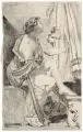 Max Klinger, Strumpfanziehende Dame im Boudoir, 1878, Pinsel- und Federzeichnung in Tusche auf Zeichenpapier