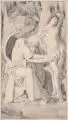 Sascha Schneider, Barbarossa in der Waldeinsamkeit, 1890, Bleistiftzeichnung auf gräulichem Papier, vollflächig auf festem Karton kaschiert