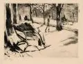 Lesser Ury, Zeitungsleser mit Filzhut im Tiergarten, 1922, Radierung auf japanähnlichem Velin
