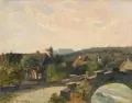 Bernhard Mühlig, Dorf mit Steinbrücke in der Sächsischen Schweiz, Um 1900, Öl auf Papier, auf Malpappe kaschiert