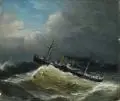 Max Schroeder, Schaufelraddampfer in stürmischer See, 1886, Öl auf Leinwand